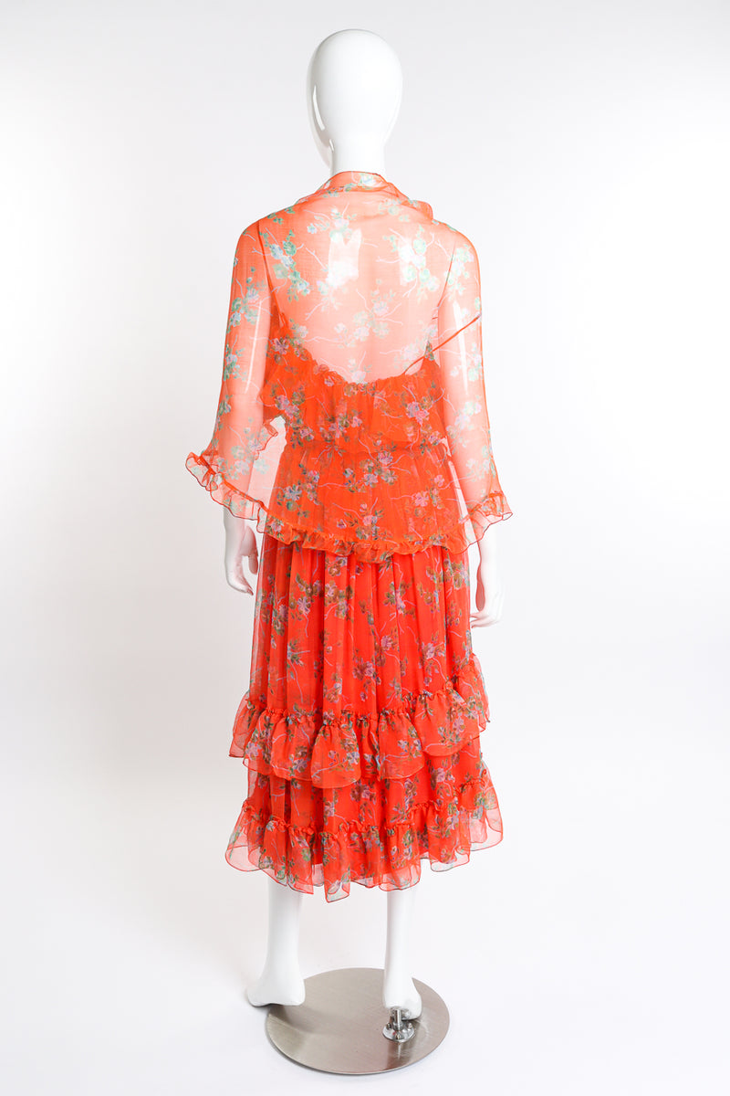 Vintage Bellville Sassoon Floral Chiffon Dress, Slip & Scarf Set back on mannequin @recess la