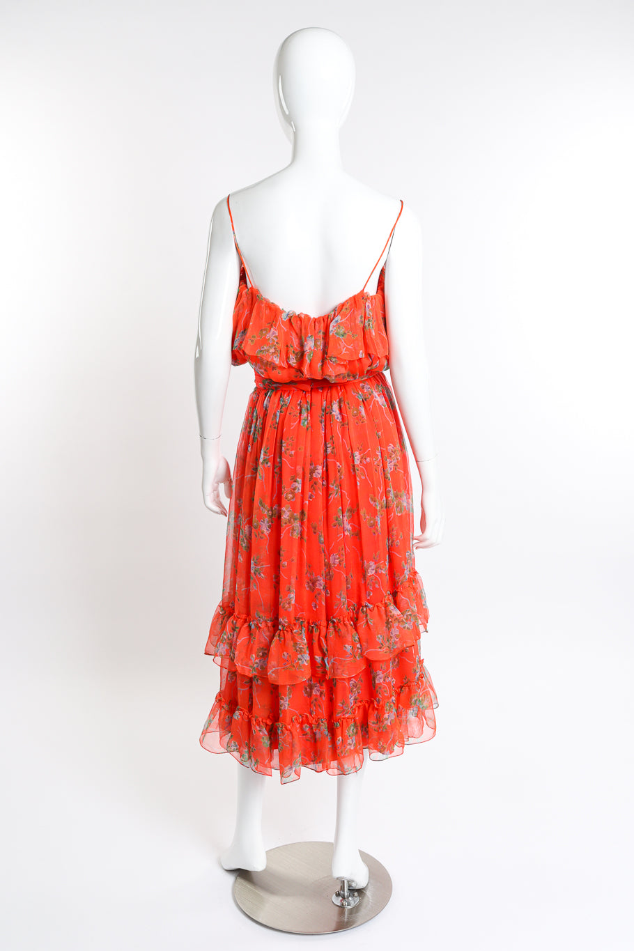 Vintage Bellville Sassoon Floral Chiffon Dress, Slip & Scarf Set dress back on mannequin @recess la