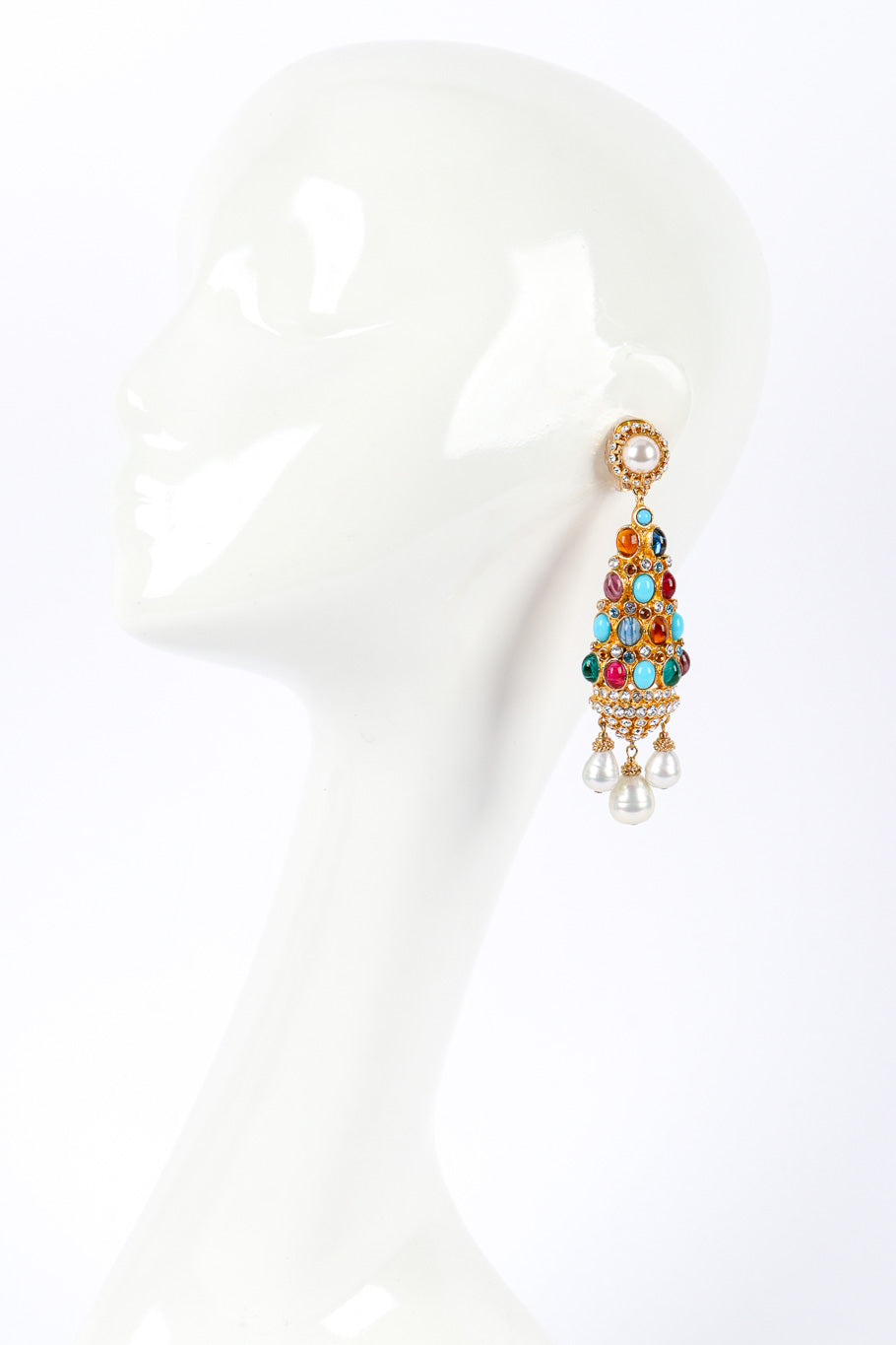 Vintage Ben Amun Glass Stone Chandelier Drop Earrings on mannequin @Recessla