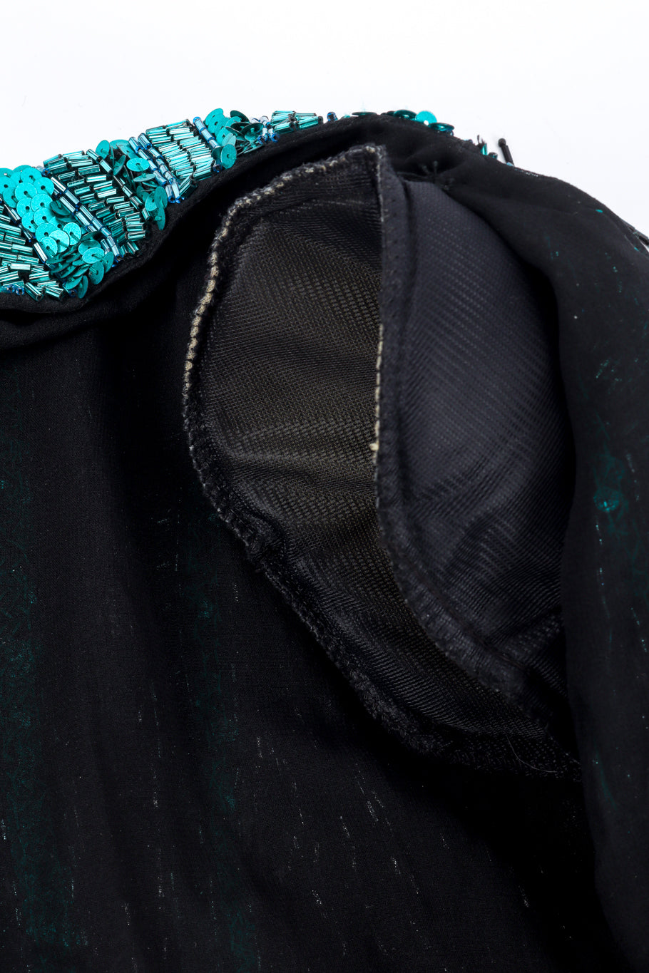 Vintage Bob Mackie Beaded Fringe Sequin Top shoulder pad closeup @recessla
