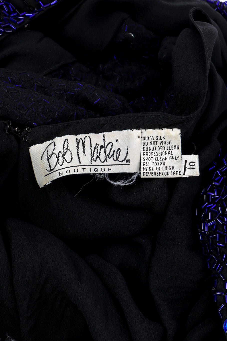 Vintage Bob Mackie Beaded Low Back Dress signature label closeup @recessla