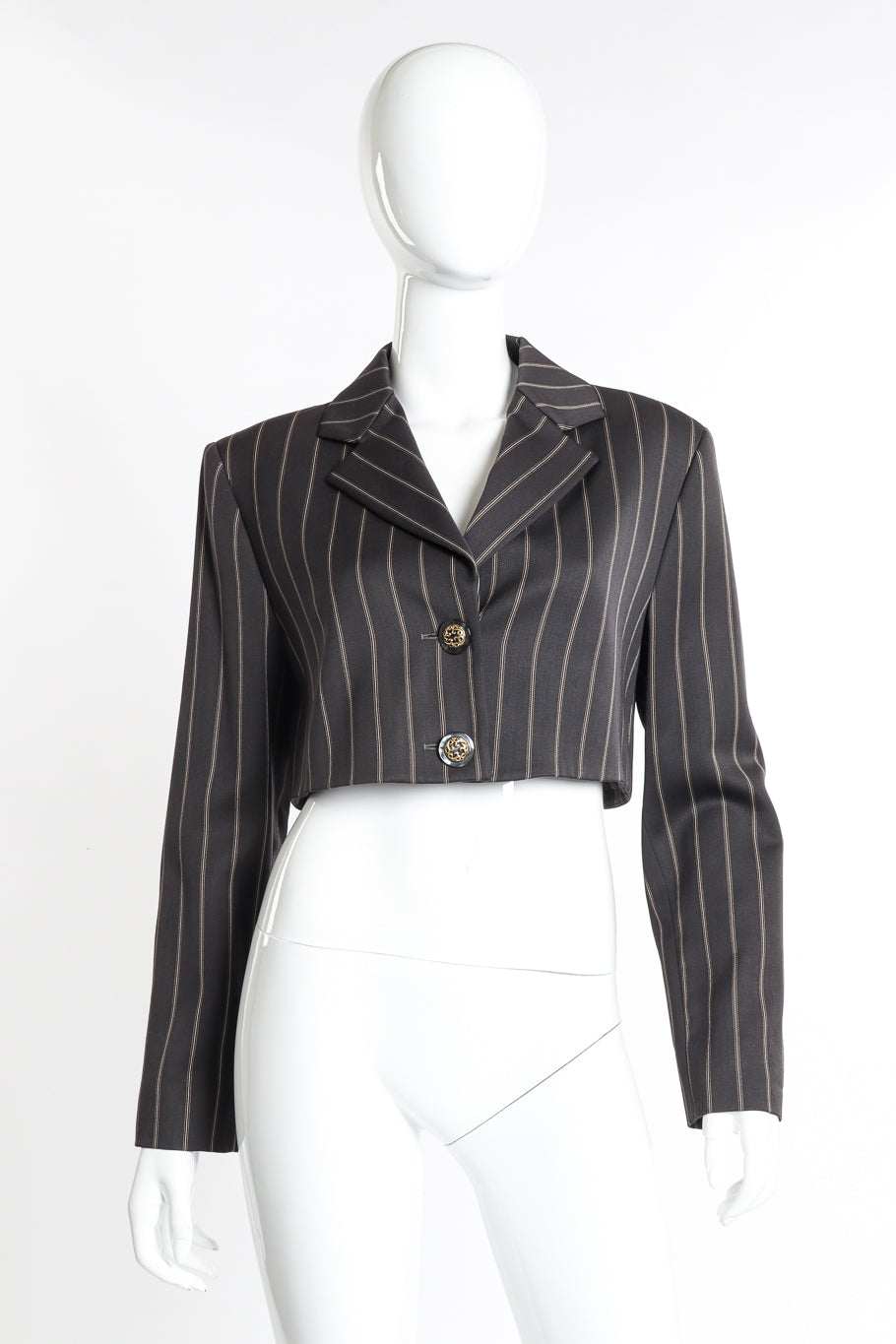 Vintage Byblos Cropped Pinstripe Jacket front on mannequin @recess la