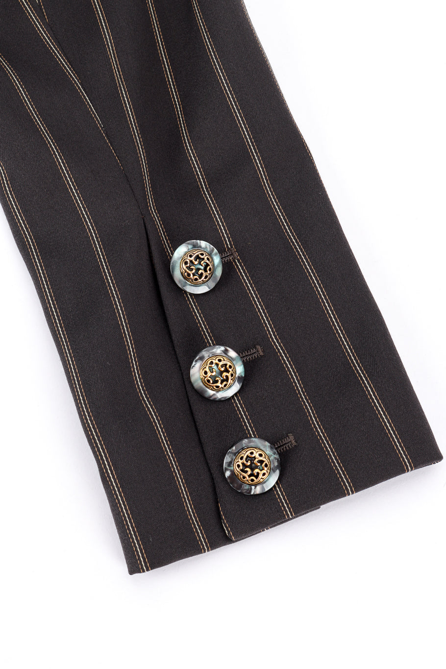 Vintage Byblos Cropped Pinstripe Jacket sleeve button closeup @recess la