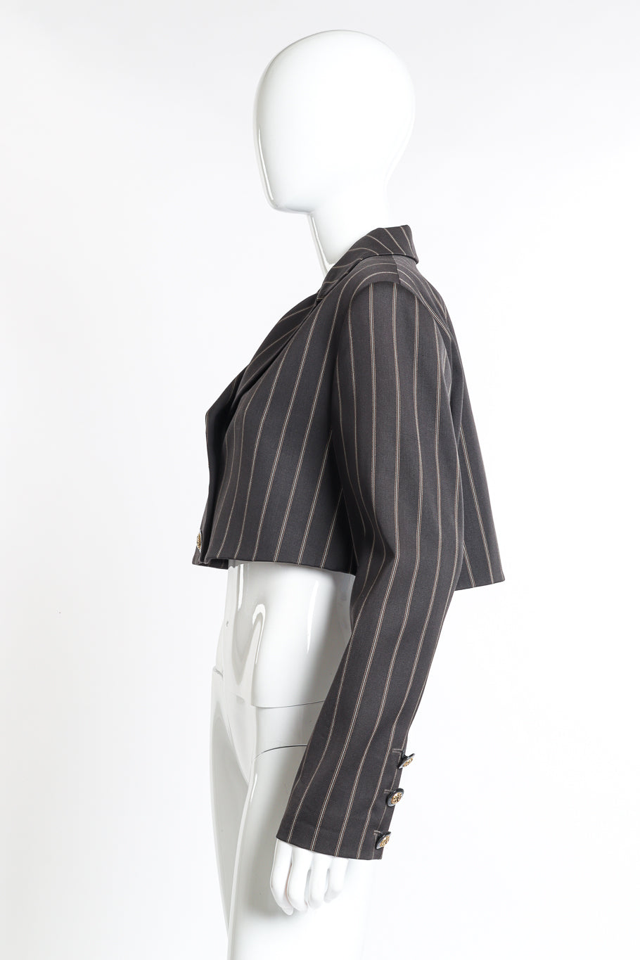 Vintage Byblos Cropped Pinstripe Jacket side on mannequin @recess la