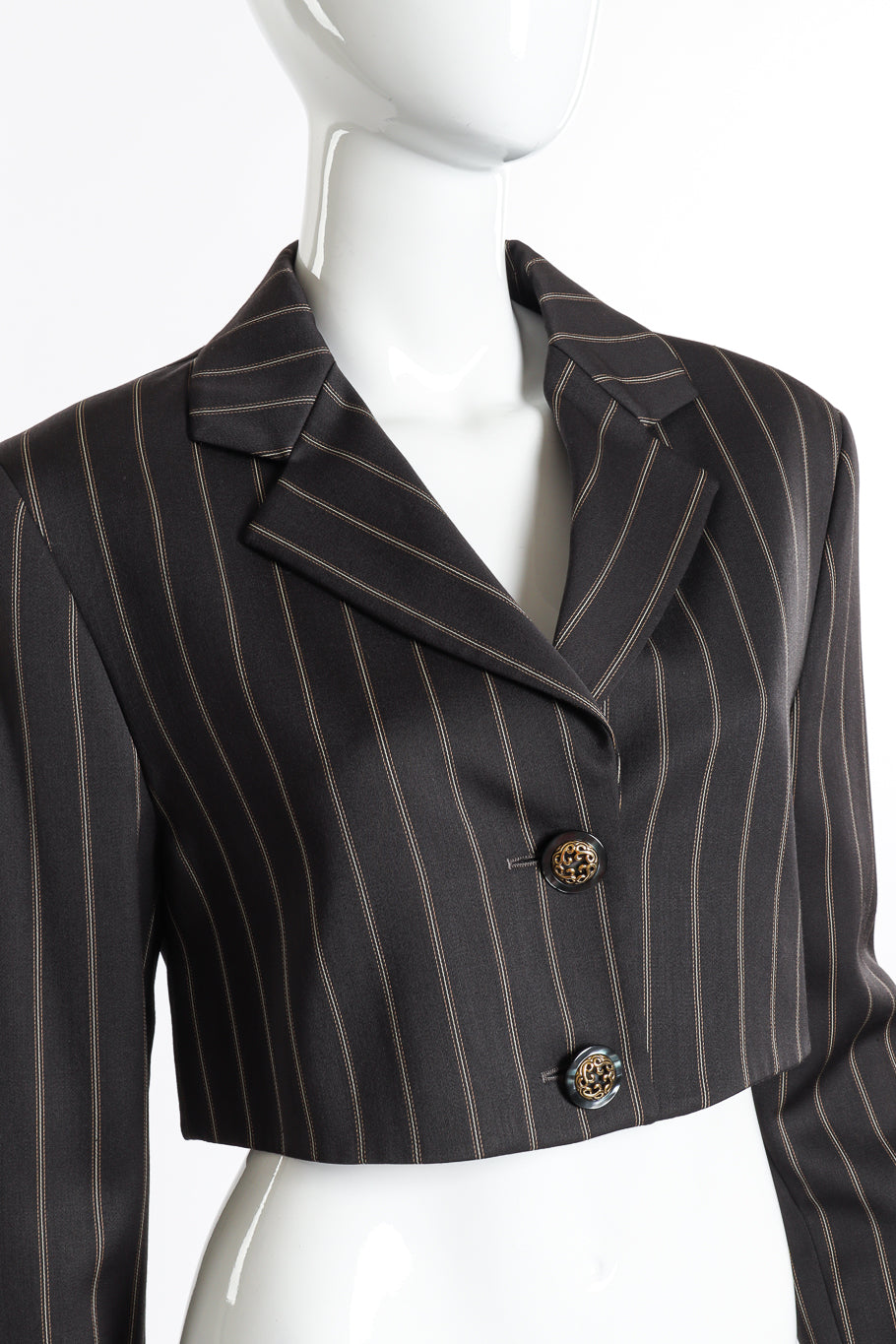 Vintage Byblos Cropped Pinstripe Jacket front on mannequin closeup @recess la