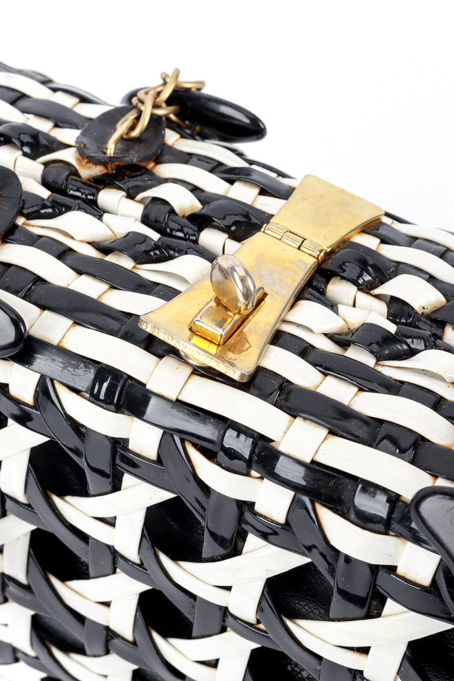 Vintage Marcus Brothers Woven Stripe Vinyl Handbag latch closeup @recess la