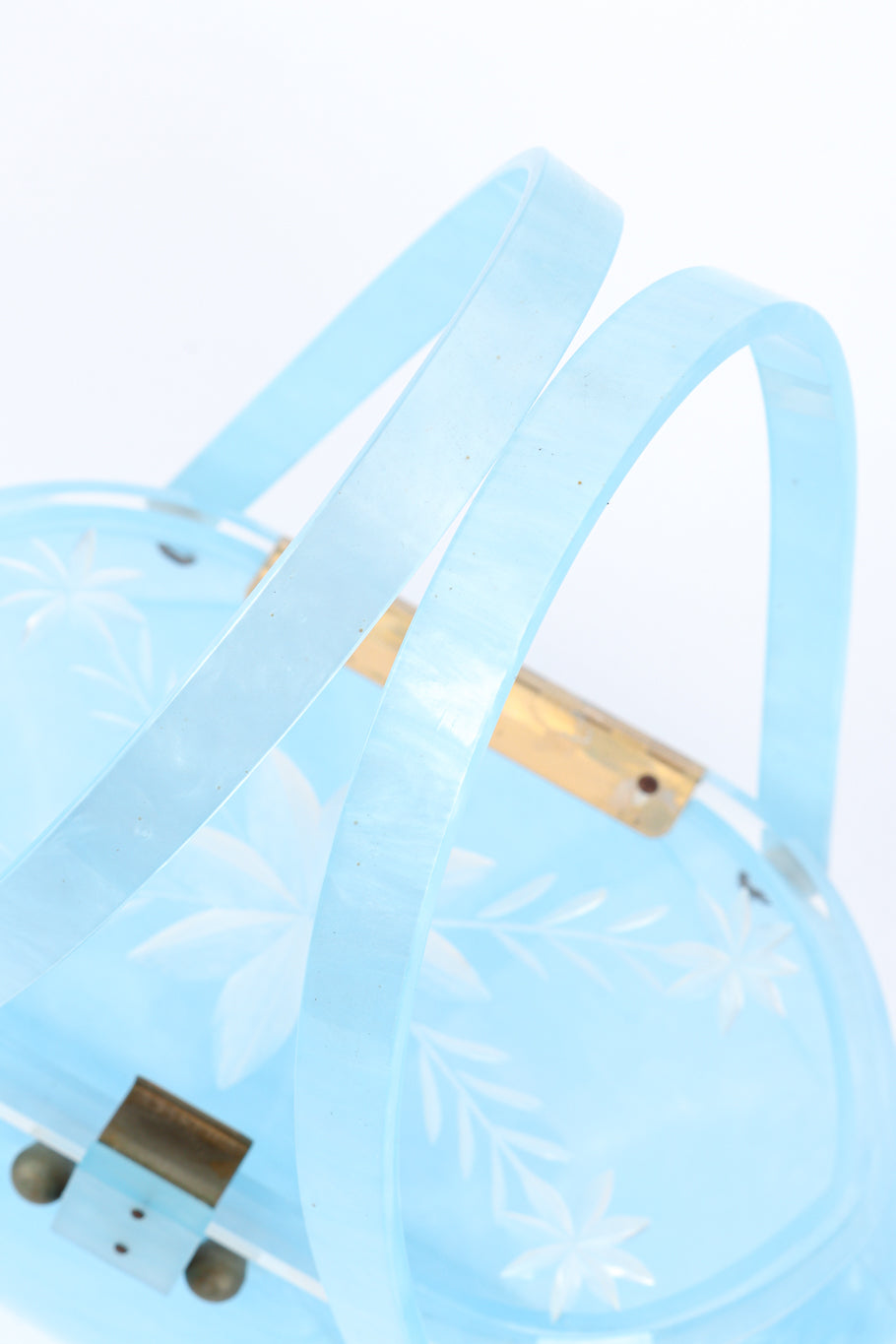 Vintage Pearlescent Lucite Box Bag handles closeup @recessla