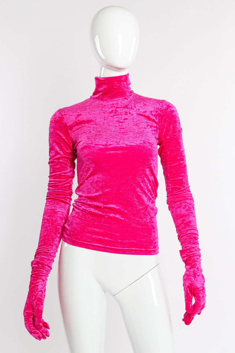 Balenciaga Velvet Turtleneck with Gloves front view on mannequin @Recessla