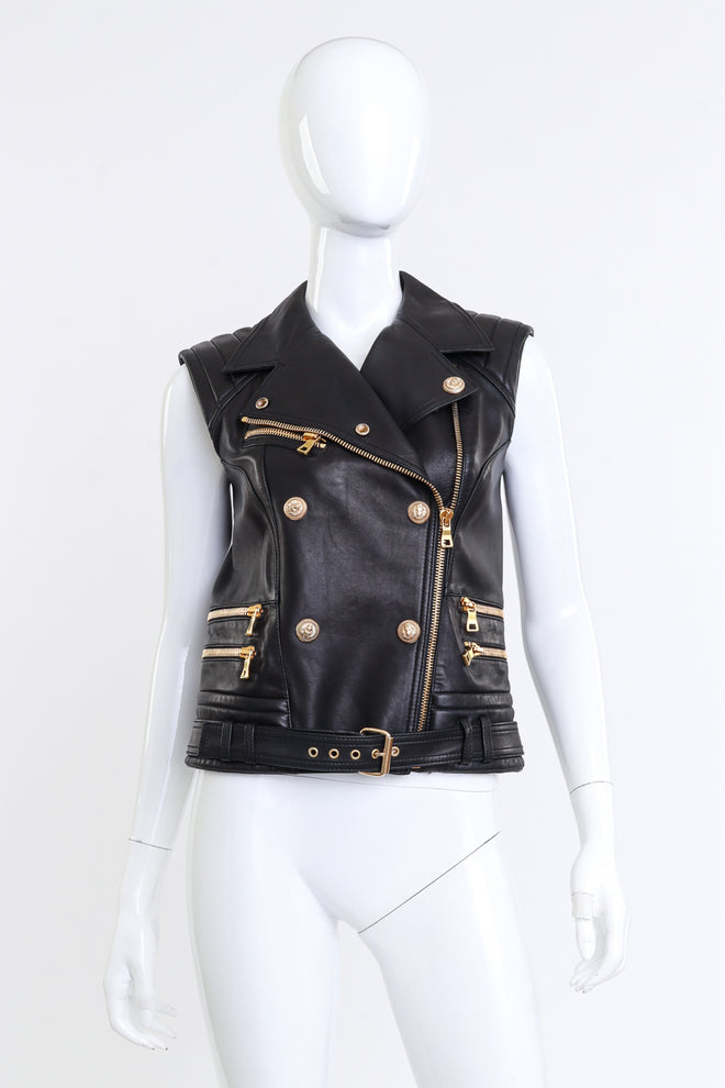Balmain Leather Biker Vest front on mannequin @recess la