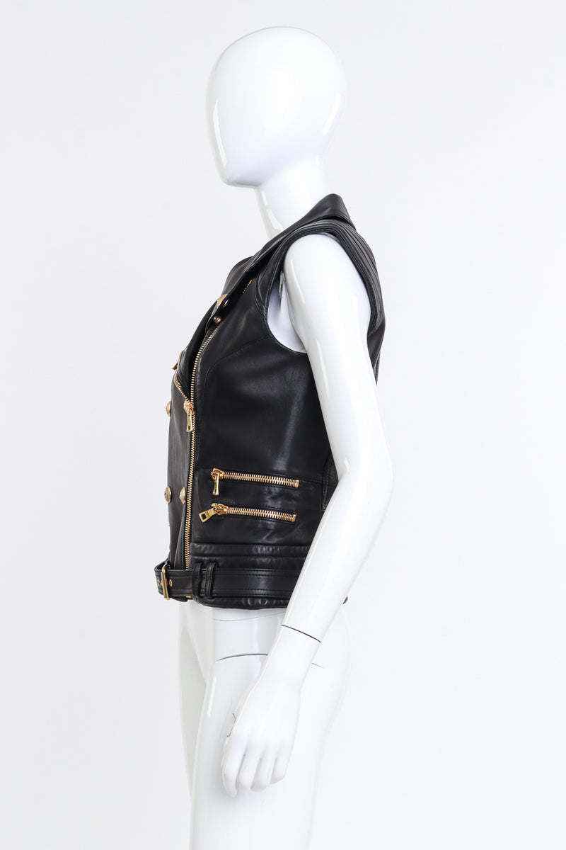 Balmain Leather Biker Vest side on mannequin @recess la