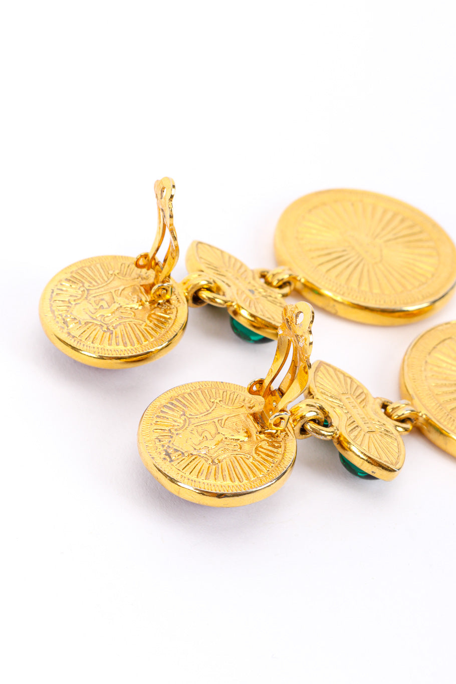 Vintage Ben Amun Gripoix Roman Coin Drop Earrings posts unhinged closeup @recessla