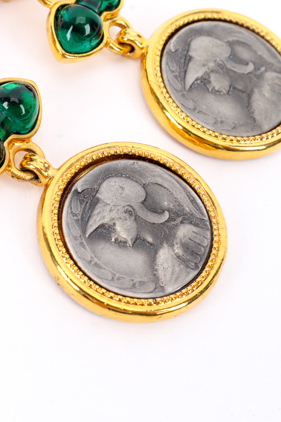 Vintage Ben Amun Gripoix Roman Coin Drop Earrings coin closeup @recessla