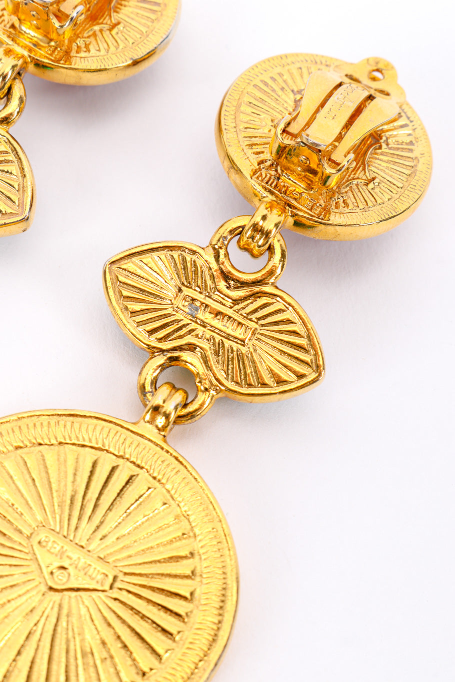 Vintage Ben Amun Gripoix Roman Coin Drop Earrings back closeup @recessla