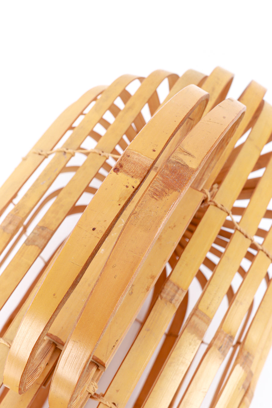 Vintage Accordion Bamboo Basket Bag II top of handle closeup @recess la