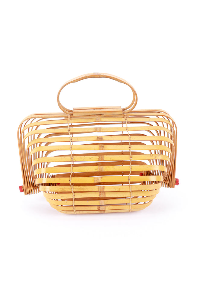 Vintage Accordion Bamboo Basket Bag II front @recess la