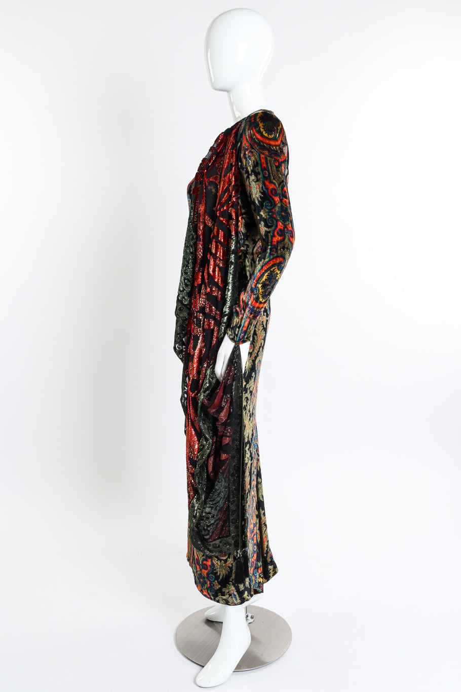 Vintage Bill Blass Paisley Silk Velvet Shawl Dress side on mannequin @recessla