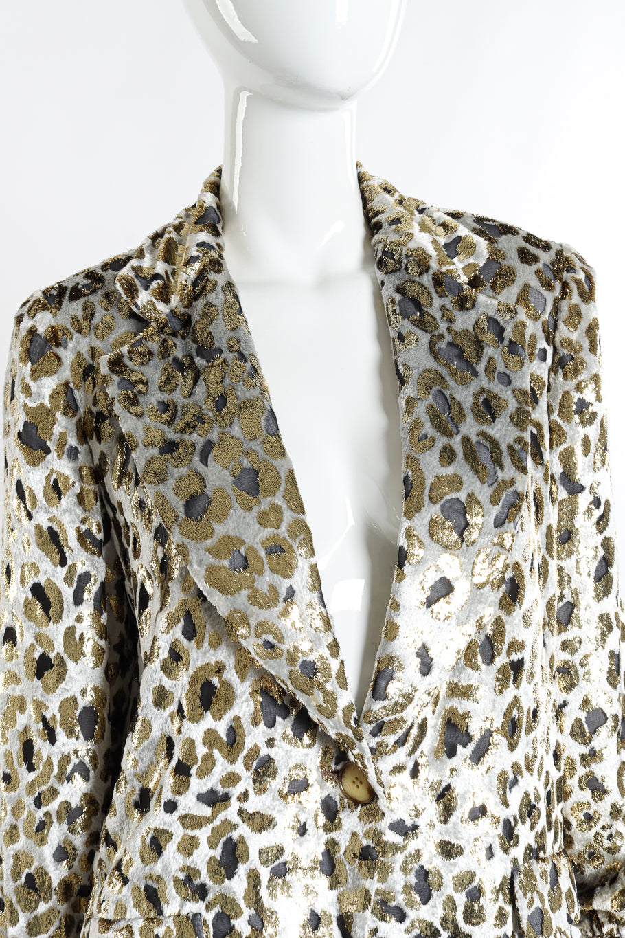 Vintage Bill Blass Metallic Burnout Animal Print Jacket front on mannequin closeup @recess la
