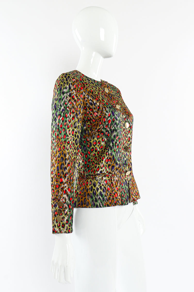 Vintage Bill Blass Leopard Print Silk Jacket side view on mannequin @Recessla