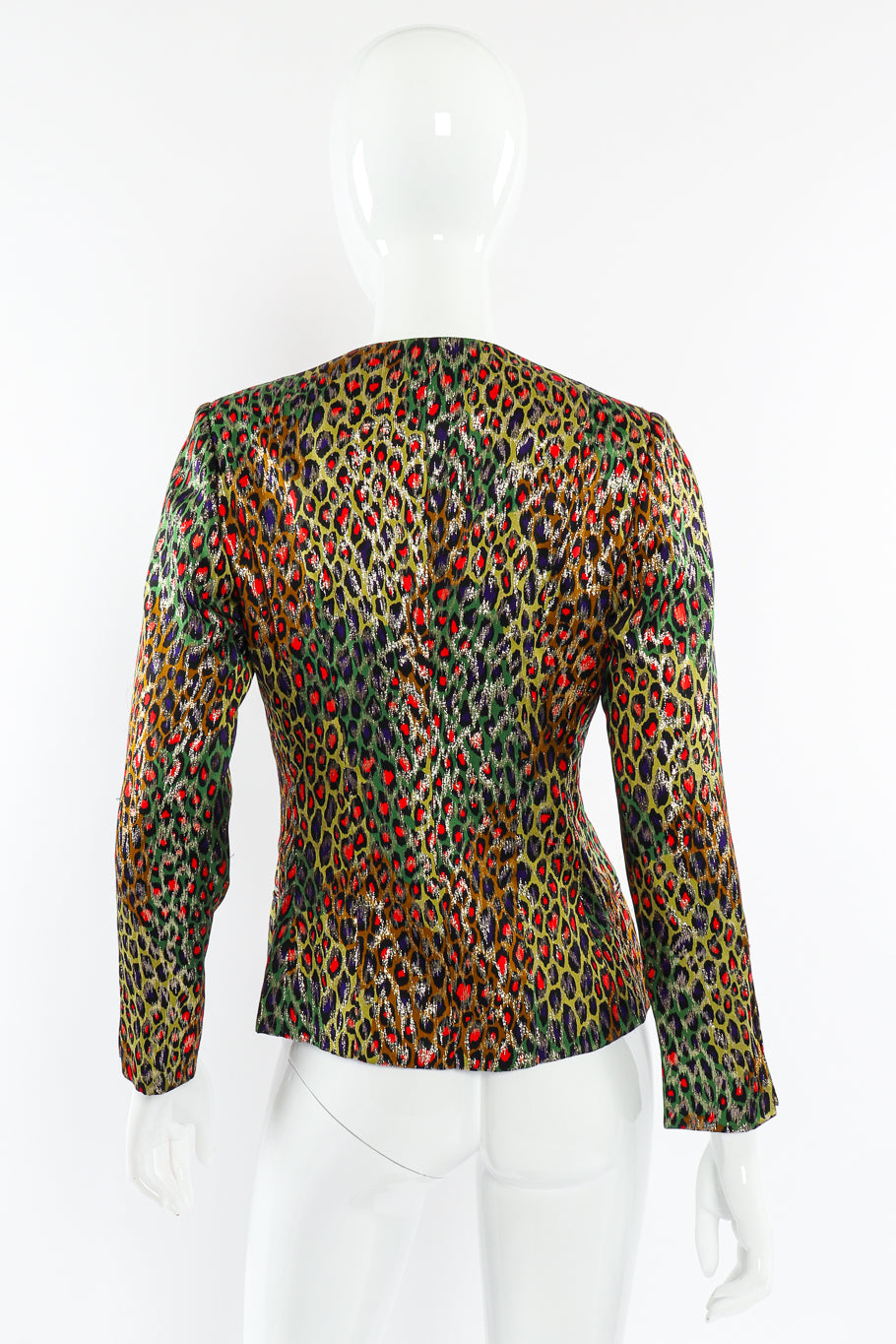 Vintage Bill Blass Leopard Print Silk Jacket back view on mannequin @Recessla