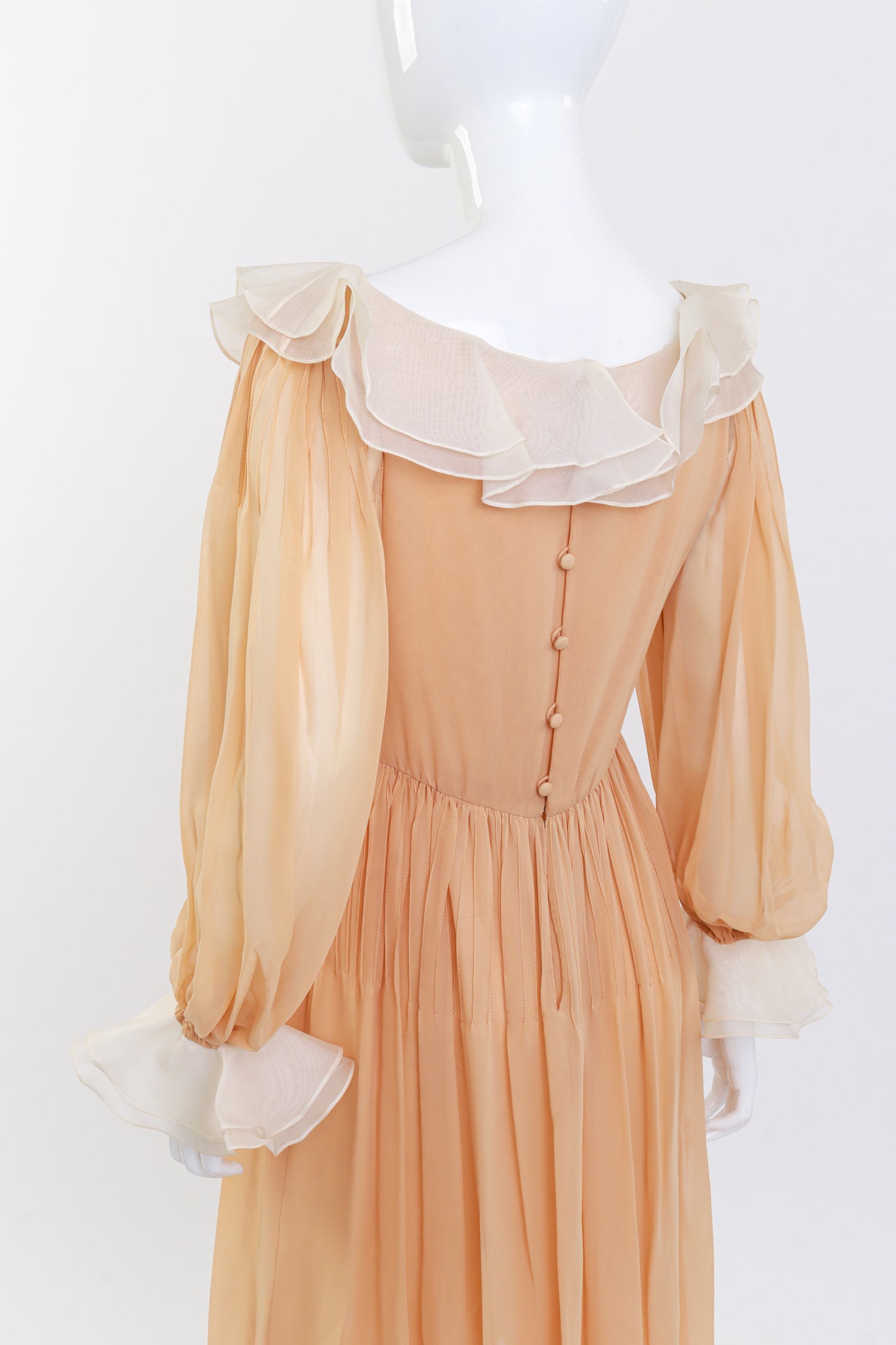 Chiffon Ruffle Peasant Dress by Bill Blass on mannequin back close @Recess LA