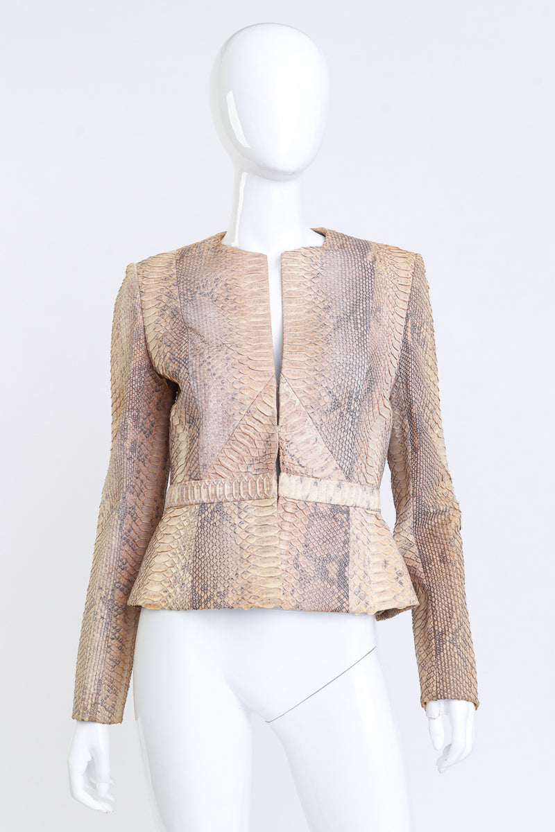 Vintage Bill Blass Collarless Python Jacket front on mannequin @recess la