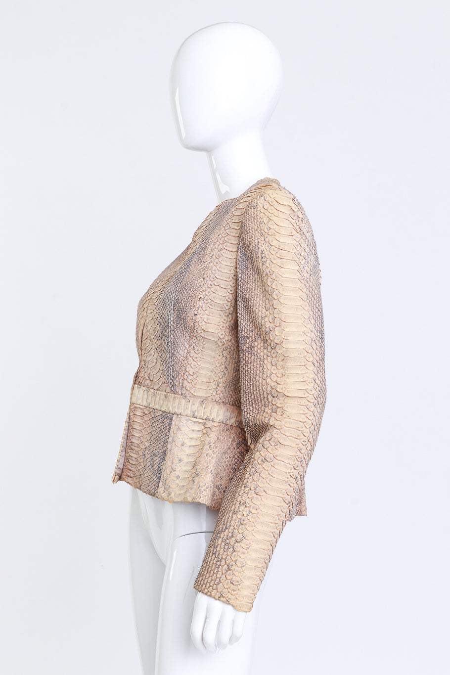 Vintage Bill Blass Collarless Python Jacket side on mannequin @recess la