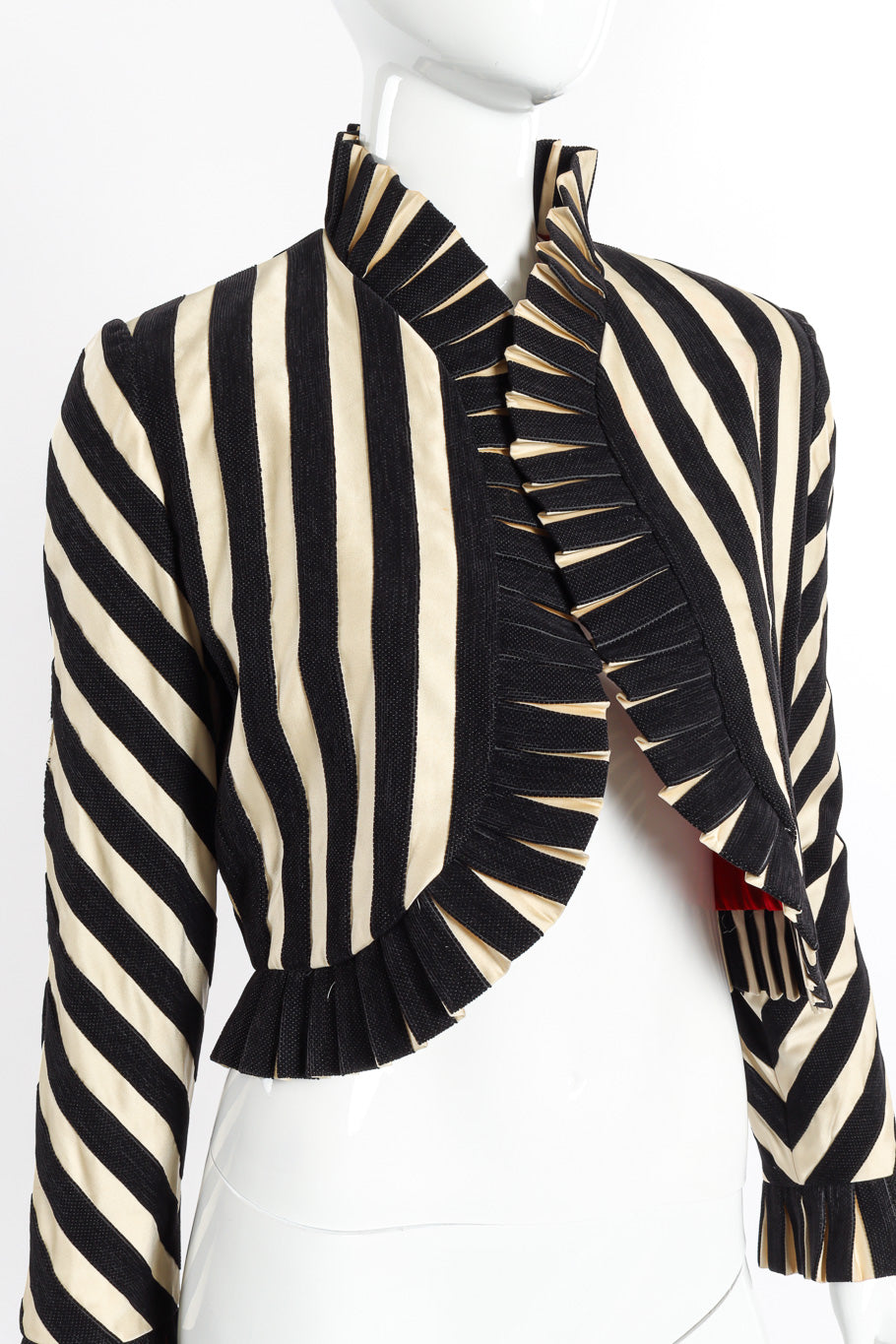 Vintage Bill Blass Striped Bolero Jacket front on mannequin closeup @recessla