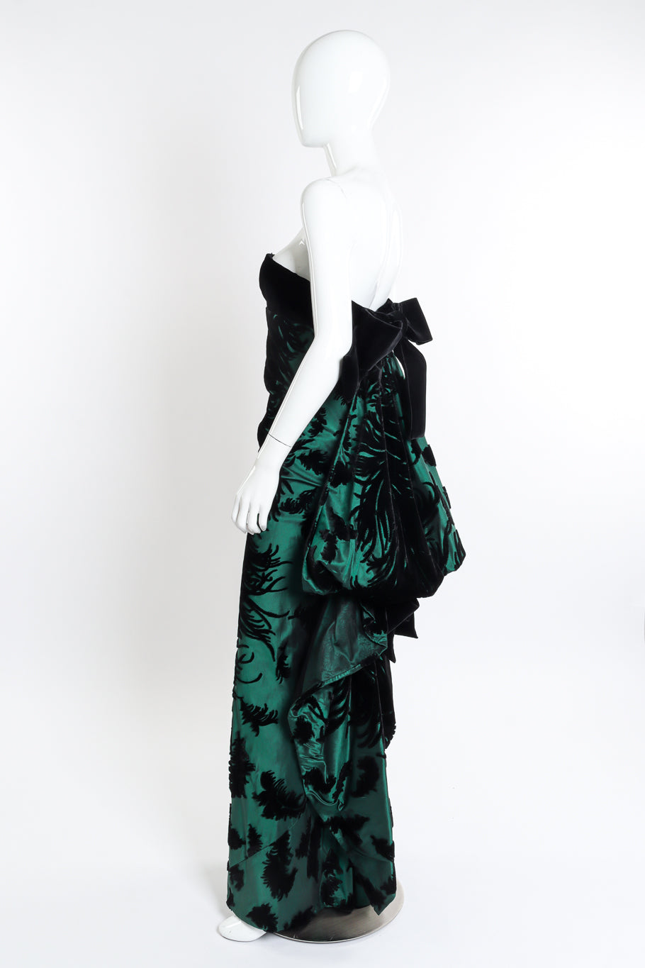 Strapless Velvet Feather Empire Gown by Bill Blass on mannequin side @recessla
