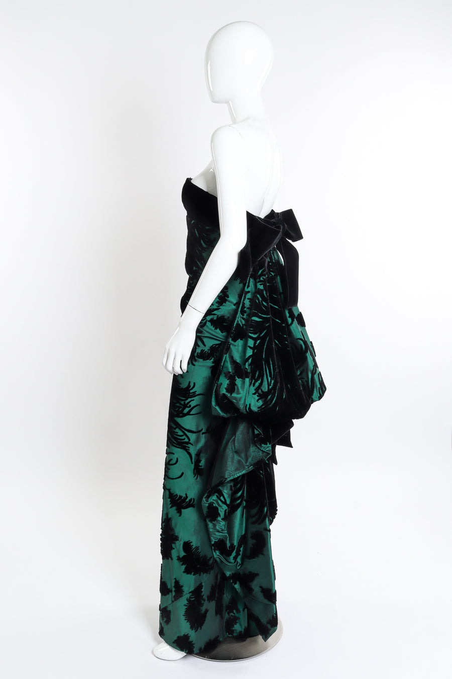 green emerald velvet dress Bill Blass Black Silk Satin Strapless Cocktail Dress with Tailored Ple   Palm Beach Vintage