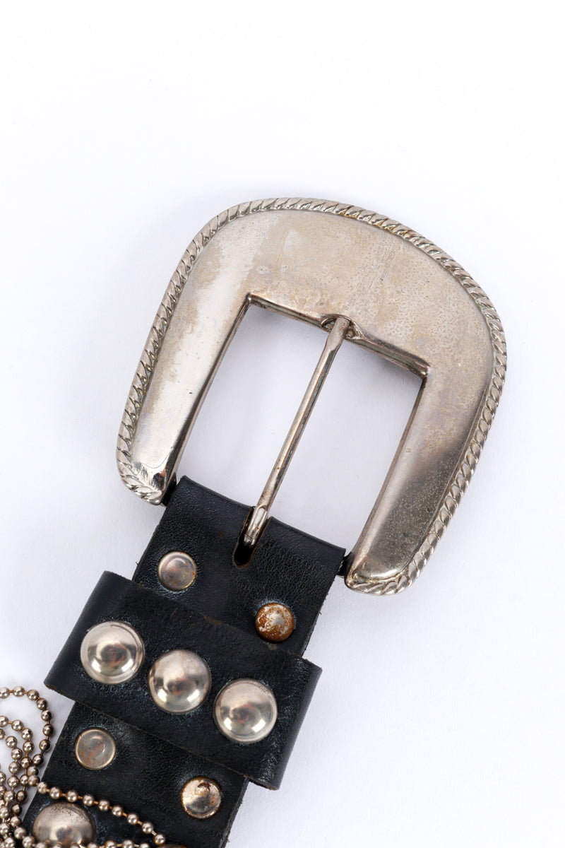 Vintage Michael Morrison Studded Chain Drape Leather Belt buckle front @recess la