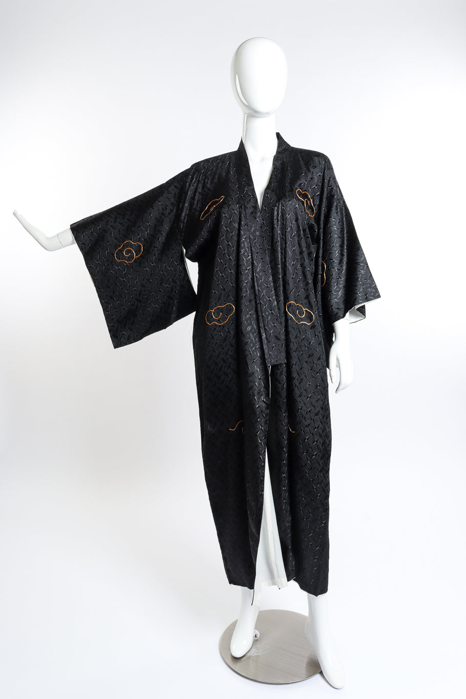 Vintage Embroidered Dragon Kimono front on mannequin arm out for sleeve drop @recess la