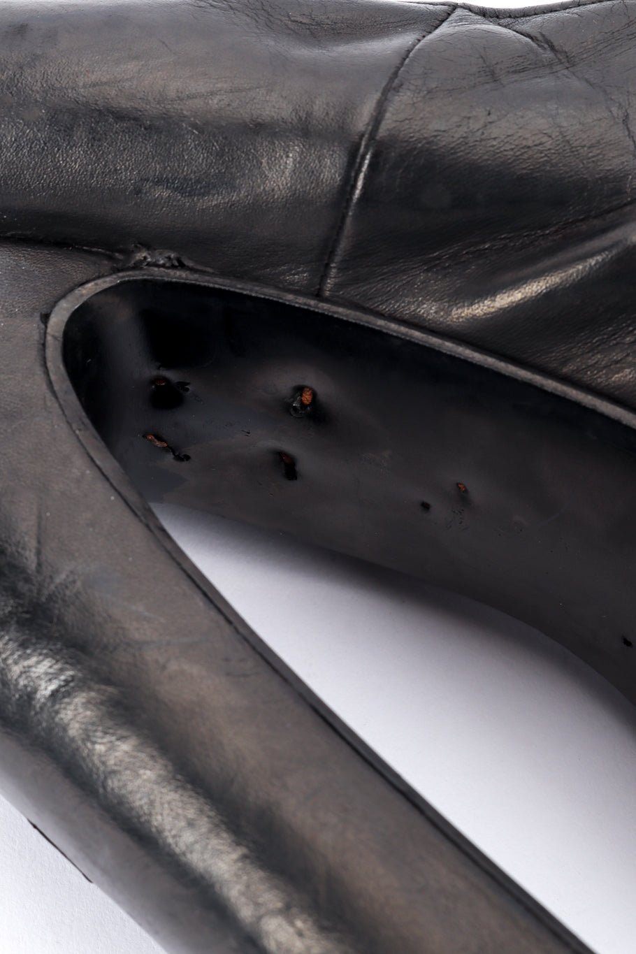 Vintage Vivienne Westwood 1993 F/W Super Elevated Leather Court Shoe damaged outsole closeup @recessla