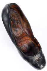 Vintage Vivienne Westwood 1993 F/W Super Elevated Leather Court Shoe right shoe top view of damaged inner sole @recessla