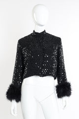 Vintage B. Siegel Marabou Cuff Sequin Jacket front on mannequin @recessla