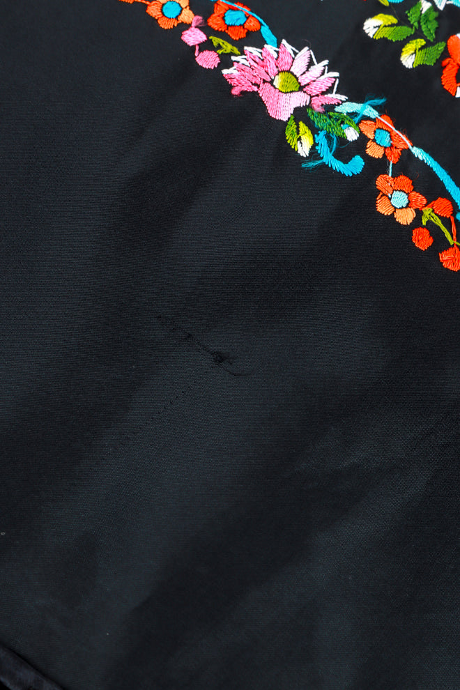 Vintage Embroidered Floral Fringe Piano Shawl snag closeup @recess la