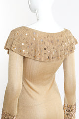 Vintage Blumarine gold sequin ruffle knit dress close up view of the back sequin bib on mannequin @Recess LA