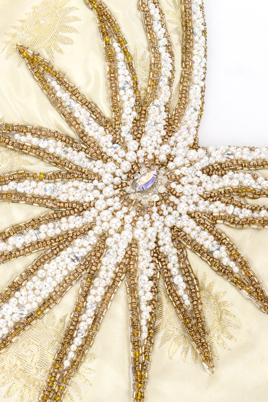 Vintage Bob Mackie Sunburst Strapless Gown beadwork closeup @recessla