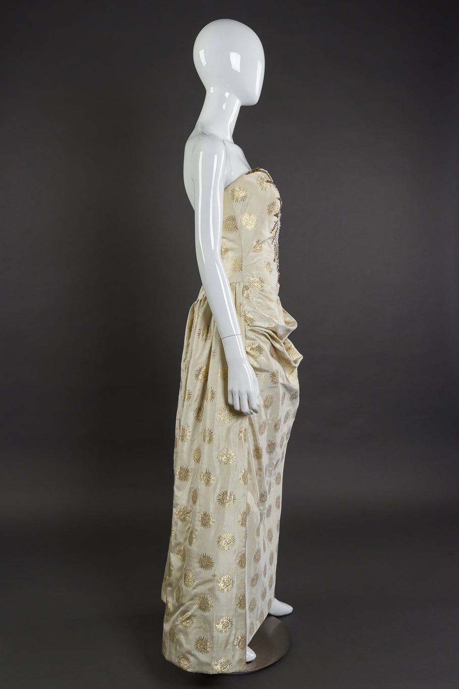 Vintage Bob Mackie Sunburst Strapless Gown side on mannequin @recessla