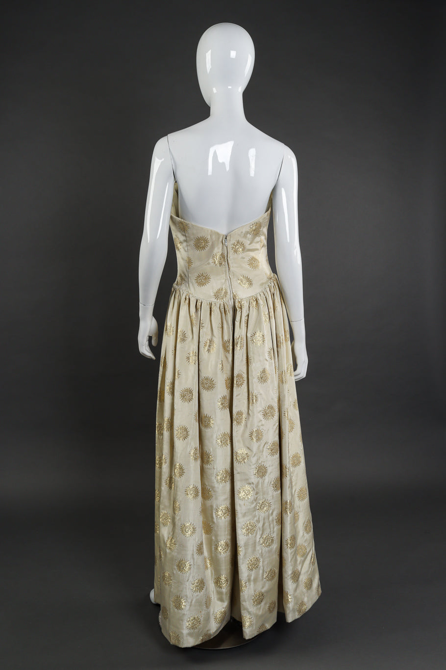 Vintage Bob Mackie Sunburst Strapless Gown back on mannequin @recessla