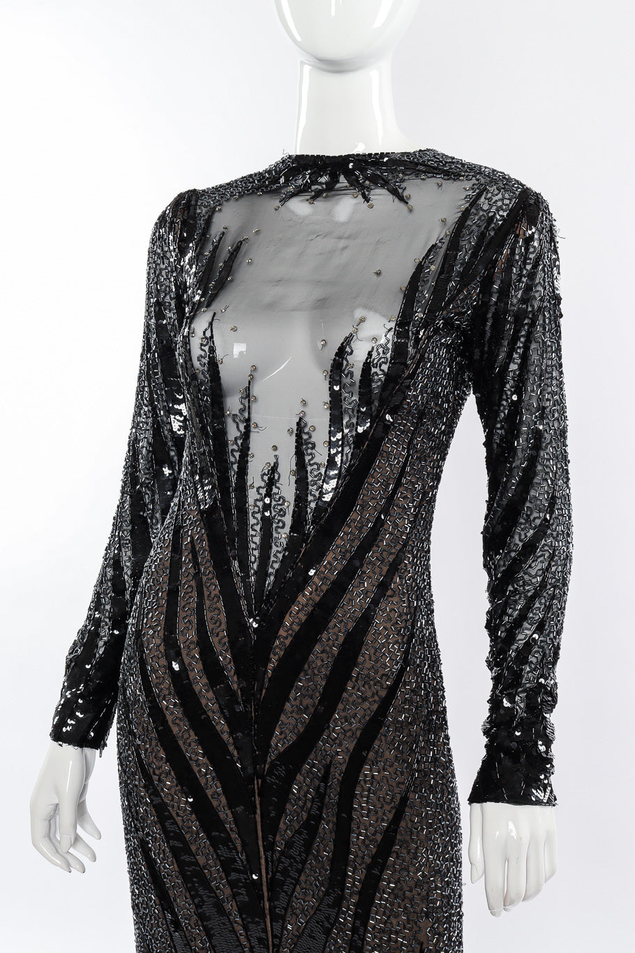 Sequin evening gown by Bob Mackie on mannequin front close @recessla