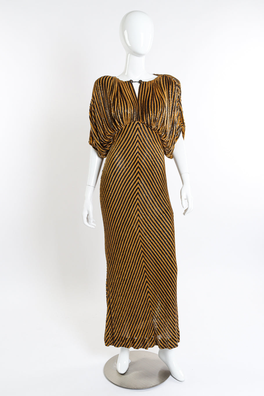 Vintage Bob Mackie Stripe Beaded Gown front on mannequin @recessla