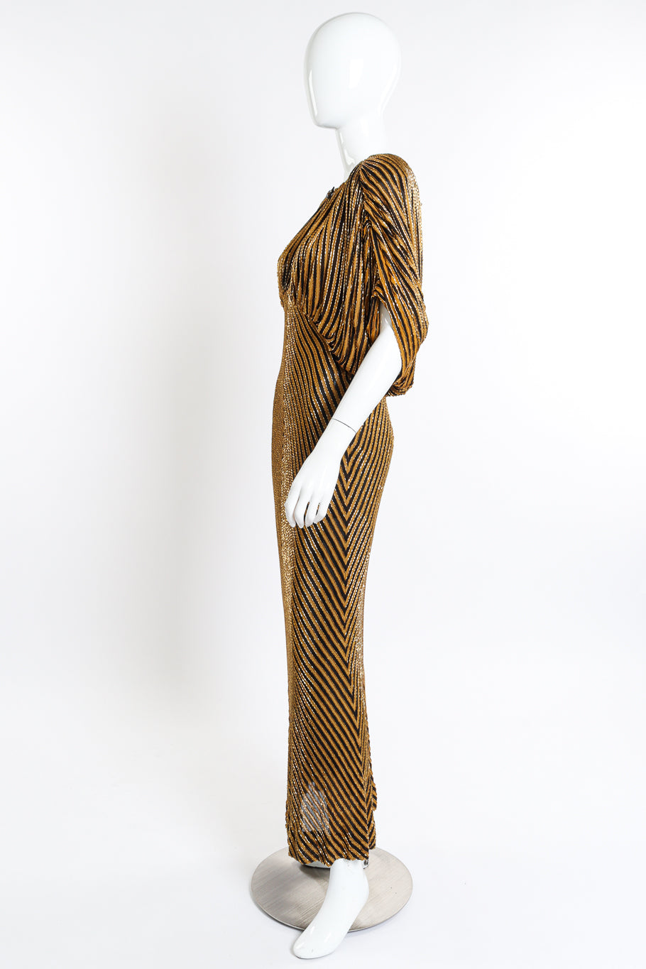 Vintage Bob Mackie Stripe Beaded Gown side on mannequin @recessla