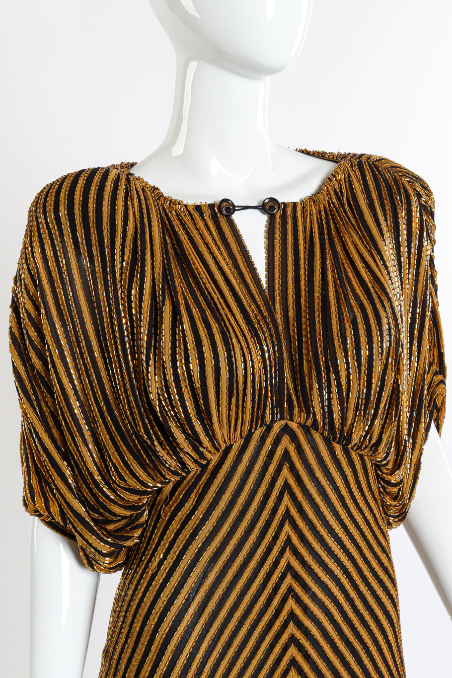 Vintage Bob Mackie Stripe Beaded Gown front on mannequin closeup @recessla