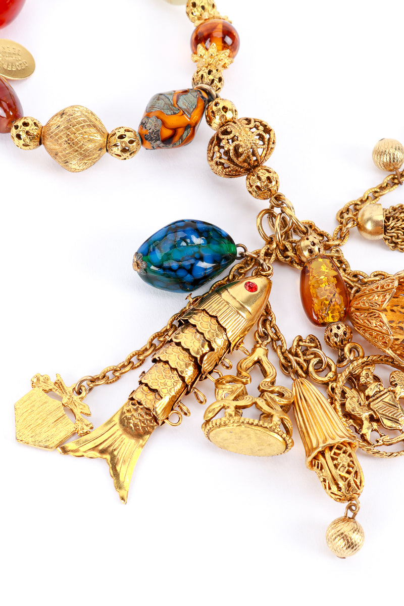 Vintage Geoffrey Beene for Kramer Filigree Beaded Drop Charm Bracelet charm closeup @RECESS LA