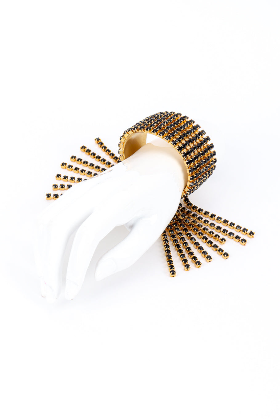 Vintage Crystal Fringe Cuff Bracelet on mannequin hand @recess la