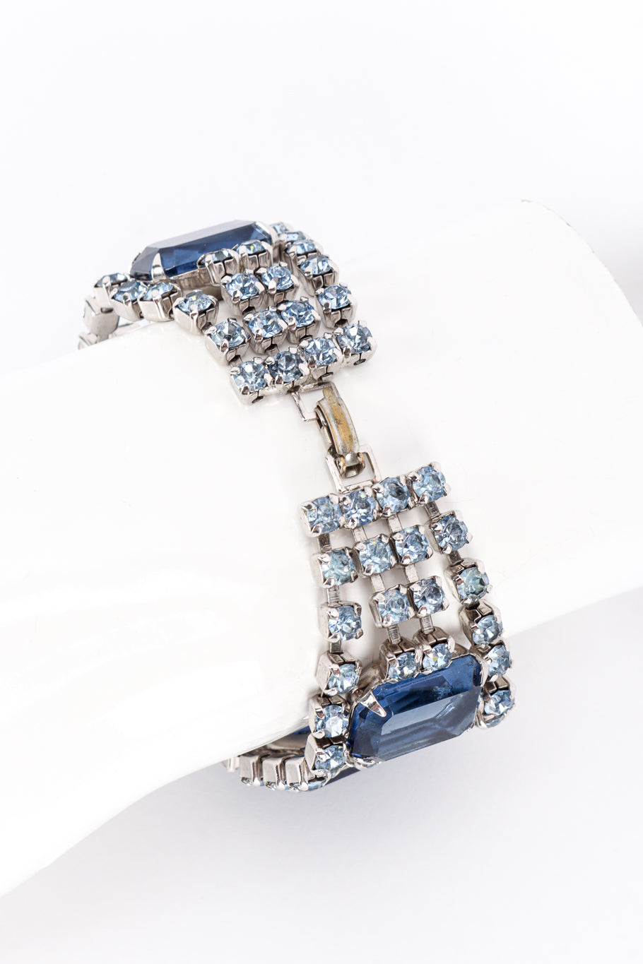 Vintage Montana Blue Gemstone Bracelet back clasp on mannequin hand closeup @recess la