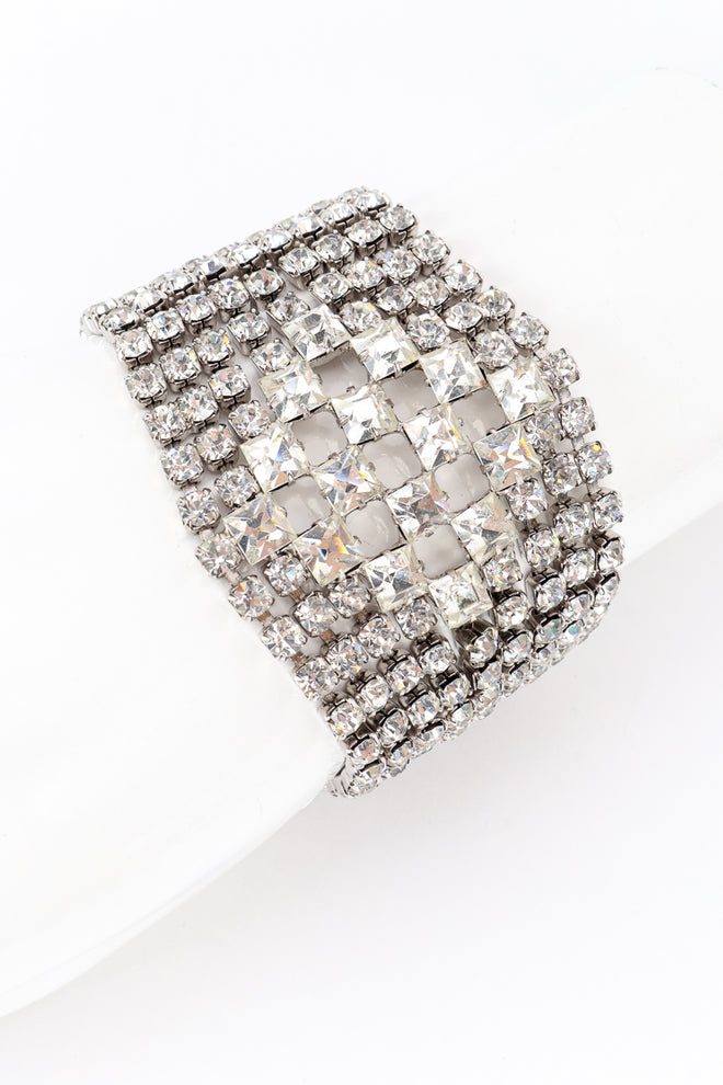 Vintage Checkered Rhinestone Bracelet on mannequin hand closeup @recess la