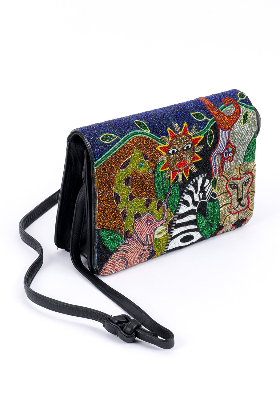 Jungle Animal Beaded Bag by Bradley from side with strap out @recessla
