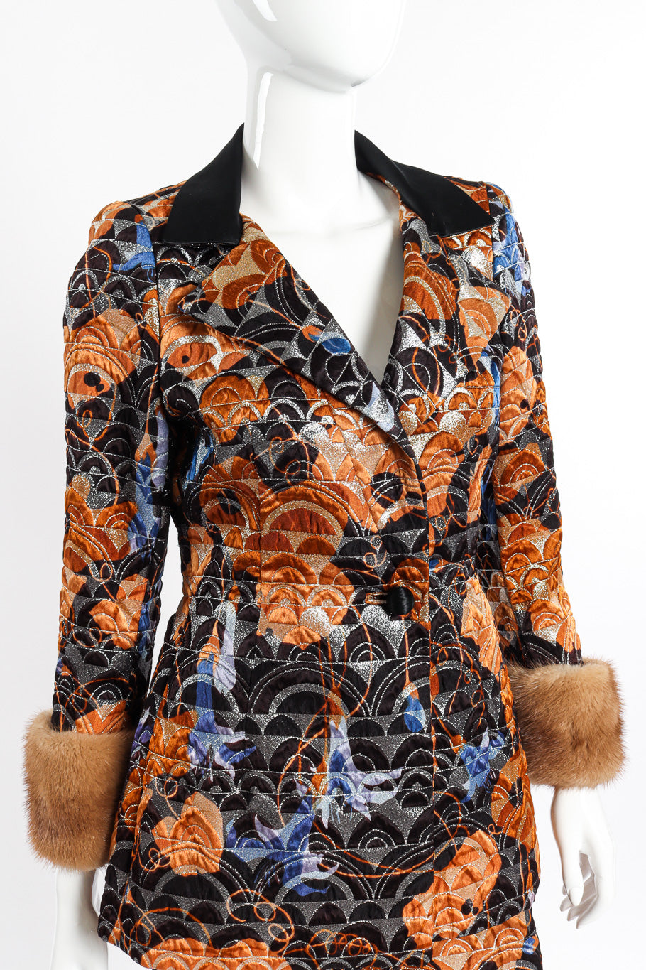 Vintage Mink Cuff Jacket and Skirt Set front on mannequin closeup @recessla