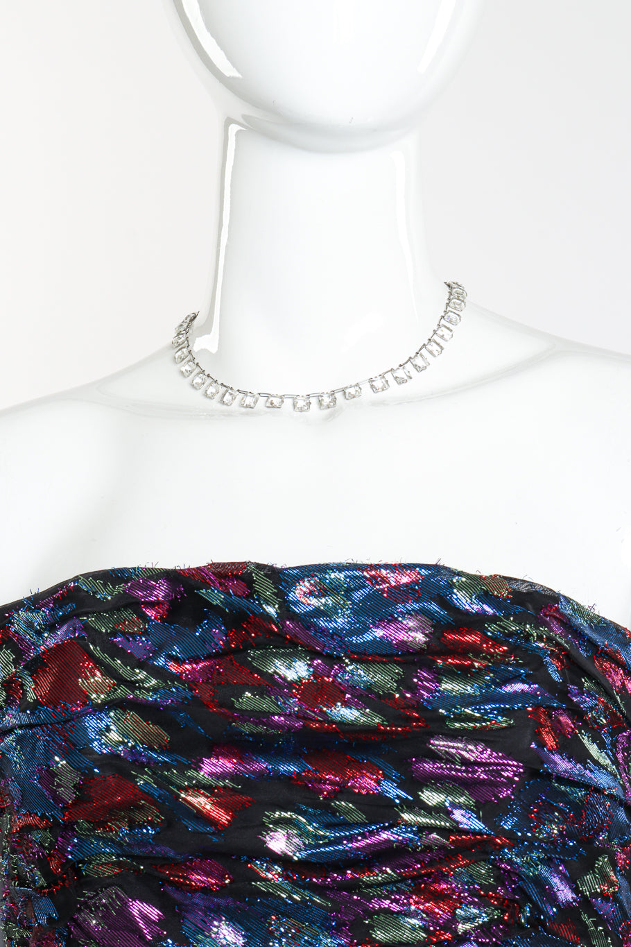 Crystal Link Collar Necklace on mannequin with dress @recess la